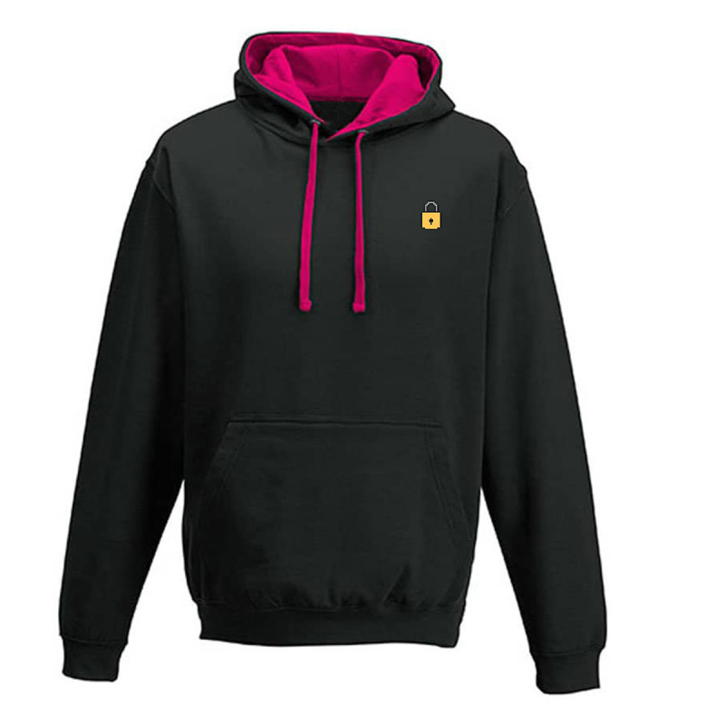 ![Motiv: Schloss, geschlossen] Unisex / Hoodie (L), zweifarbig (Schwarz+Pink)